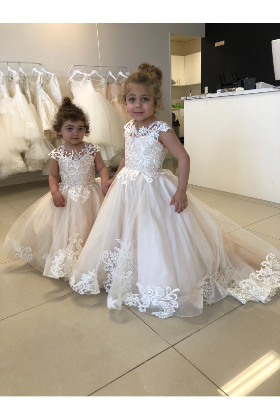 Ivory Ball Gown Chapel Train Sleeveless V-Back Flower Girl Dress Melbourne