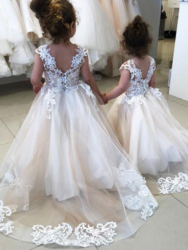Ivory Ball Gown Chapel Train Sleeveless V-Back Flower Girl Dress Melbourne