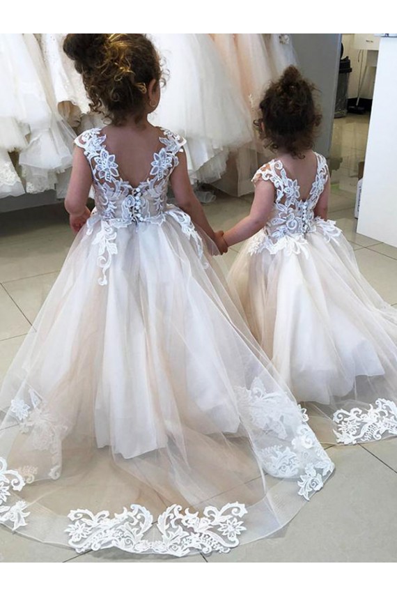 Ivory Ball Gown Chapel Train Sleeveless V-Back Flower Girl Dress Melbourne