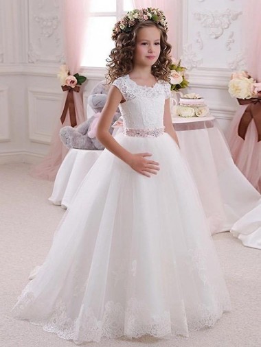 Ivory Ball Gown High Neck Floor Length Keyhole Back Flower Girl Dress Melbourne