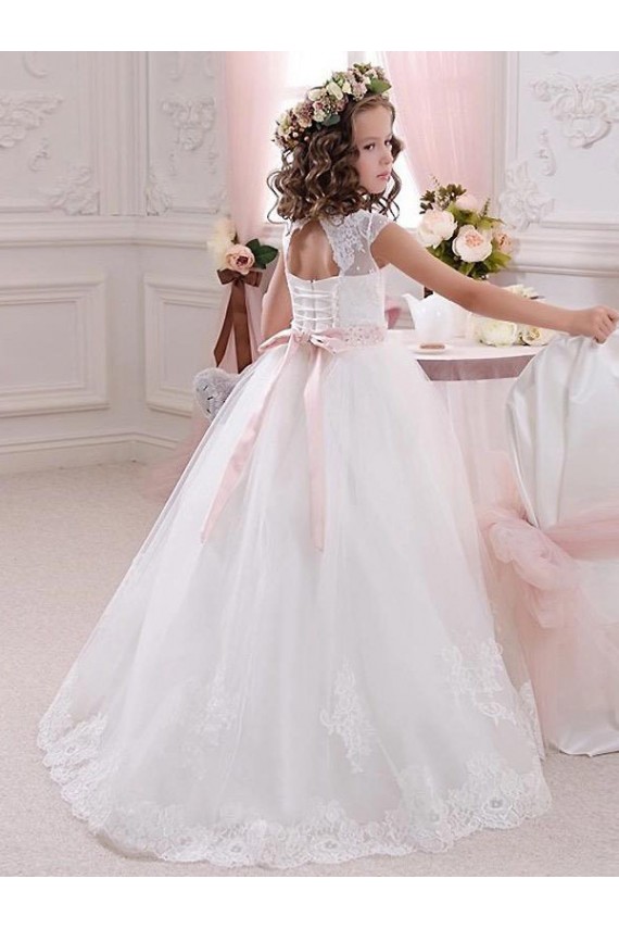 Ivory Ball Gown High Neck Floor Length Keyhole Back Flower Girl Dress Melbourne