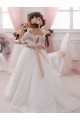 Ivory Ball Gown High Neck Floor Length Short Sleeve Flower Girl Dress Melbourne