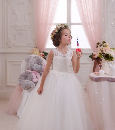 Shop Ivory Ball Gown High Neck Floor Length Sleeveless Flower Girl Dress Melbourne
