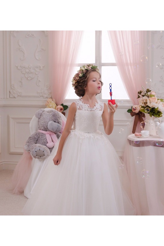 Ivory Ball Gown High Neck Floor Length Sleeveless Flower Girl Dress Melbourne
