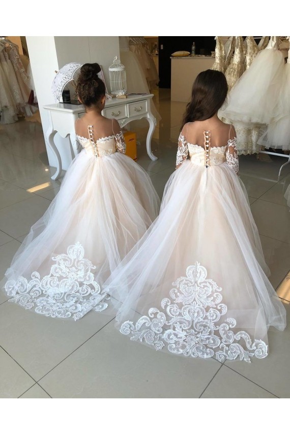 Ivory Ball Gown Sweetheart Chapel Train Long Sleeve Flower Girl Dress Melbourne