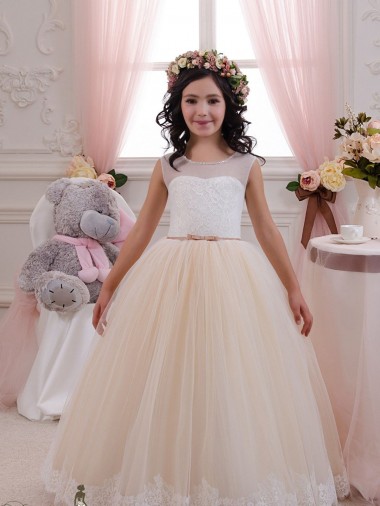 Ivory & Champagne Ball Gown Sweetheart Floor Length Sleeveless Flower Girl Dress Melbourne