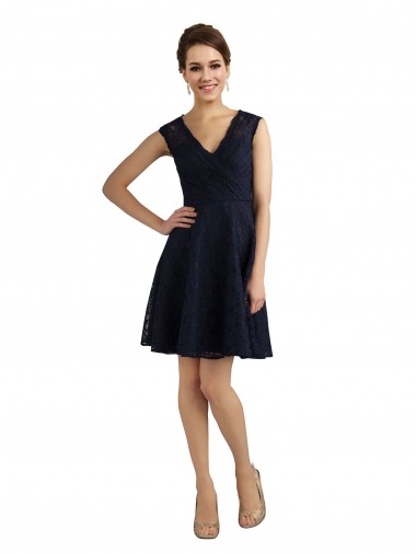 Shop Short V-Neck Lace Cocktail Bridesmaid Dress with Illusion Back Melbourne