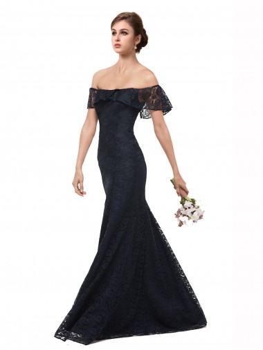 Off the Shoulder Long Lace Bridesmaid Dress / Prom Dress with Flutter Sleeves Melbourne