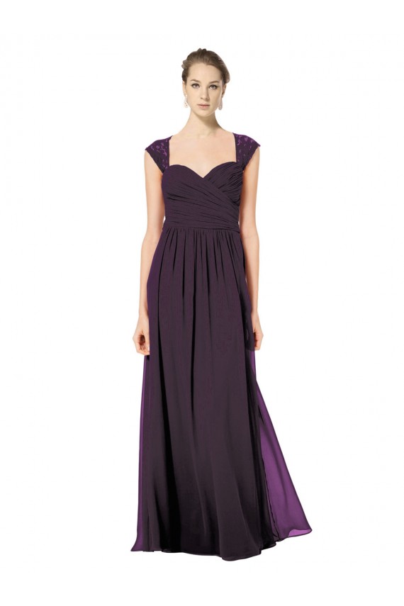 Long Chiffon Sweetheart Bridesmaid with Lace Straps and Keyhole Back Melbourne