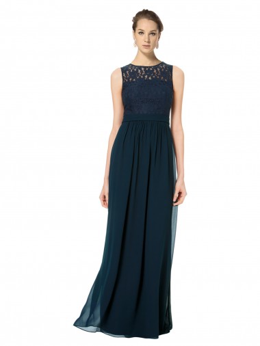 Shop Long Chiffon Bridesmaid Dress with Lace Sleeveless Bodice and Keyhole Back Melbourne
