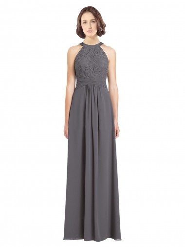 Shop Long Chiffon Bridesmaid Dress with Corded Lace Bodice Melbourne
