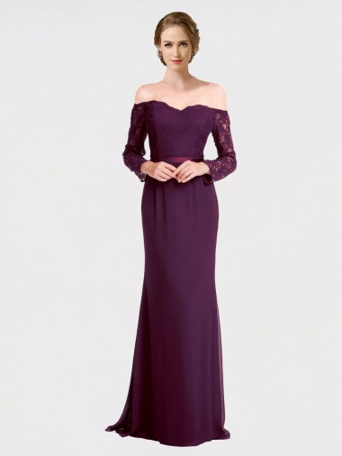 Shop Full Length Long Bridesmaid Dress with Lace Off The Shoulder Bodice Melbourne