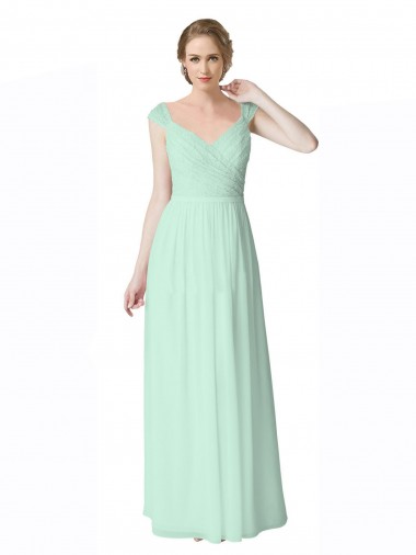 Long Chiffon Bridesmaid Dress with Corded Lace V-Neck Bodice Melbourne