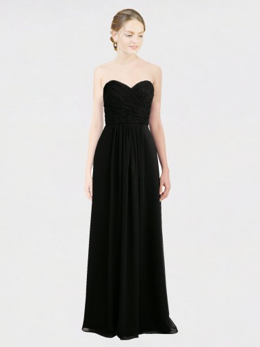 Shop Long Strapless Lace Bodice Bridesmaid Dress with Sweetheart Neckline and Criss-Cross Pleats Melbourne