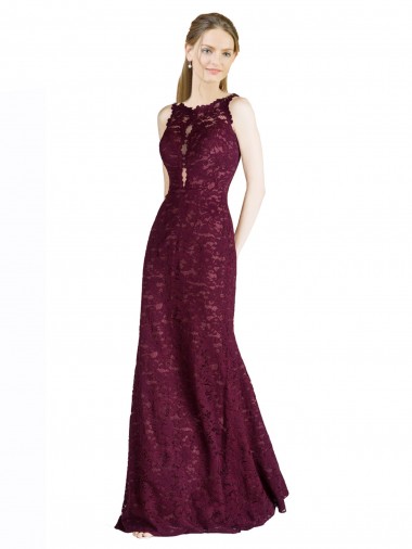 Shop Long Lace Bridesmaid Dress / Prom Dress with Peekaboo Bodice and Keyhole Back Melbourne
