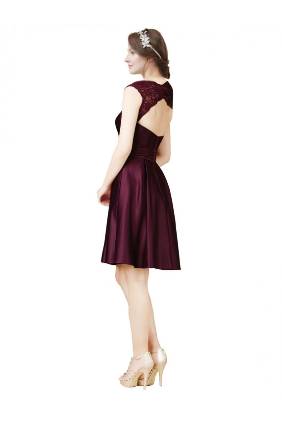 Short Knee Length Lace Cocktail Bridesmaid Dress with Square Neck