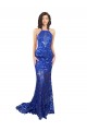 High Neck Long Open Back Lace Bridesmaid Dress / Prom Dress with Train Melbourne