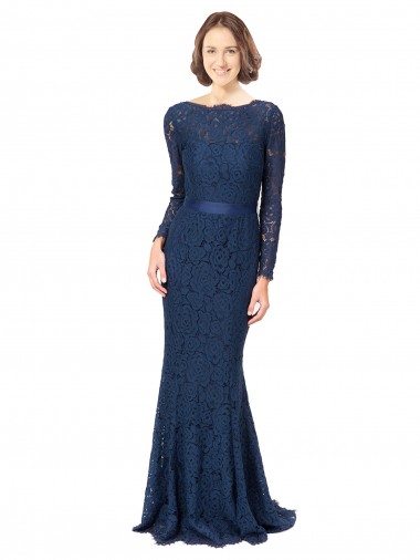 Shop Long Sleeves Floor Length Vintage Lace Bridesmaid Dress with Deep V-Back Melbourne
