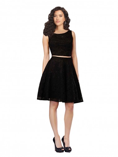 Two Piece Short Lace Cocktail Bridesmaid Dress with Jewel Neckline Melbourne