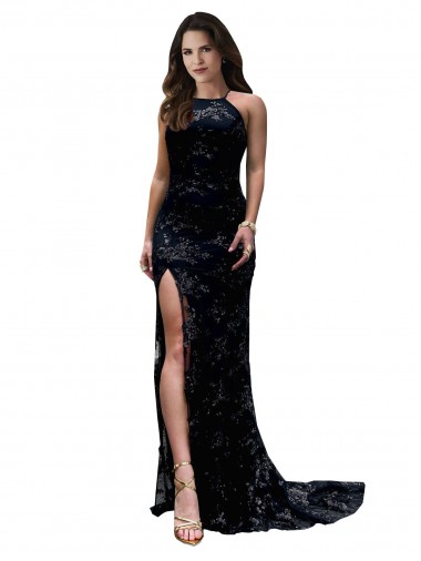Shop Formal High Neckline Lace Open Back Bridesmaid Dress / Prom Dress with High Slit Melbourne