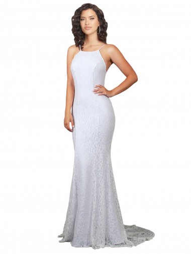 High Neck Backless Lace Wedding Dress with Plunging Low Back Melbourne