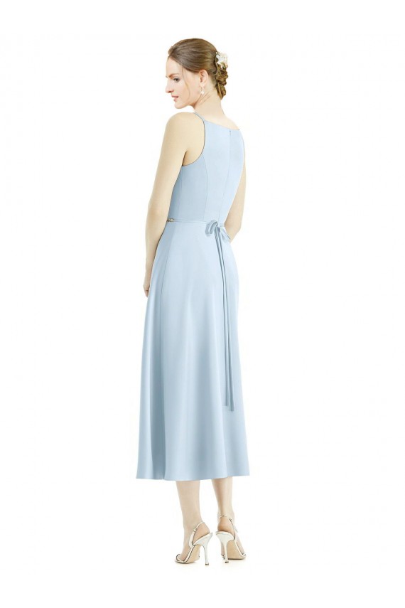 Short Tea Length V-Neck Satin Bridesmaid Dress