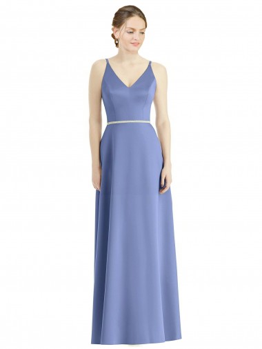 Shop Long Floor Length V-Neck Satin Bridesmaid Dress with Spaghetti Straps Melbourne
