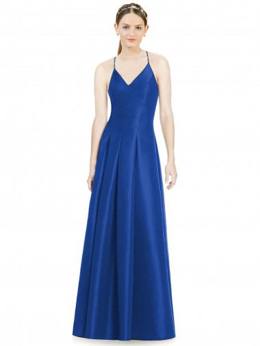 Shop Full Pleated V-Neck Long Satin Bridesmaid Dress with Criss Cross Open Back Melbourne