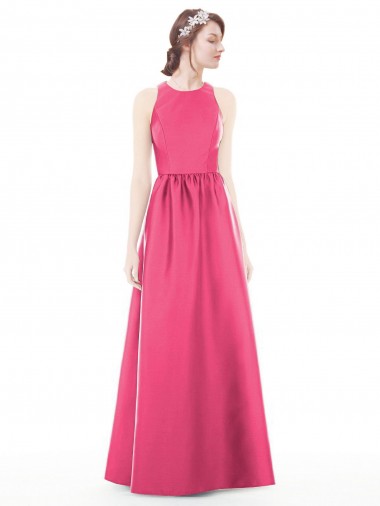 Shop Jewel Neck Keyhole Back Sleek Long Satin Bridesmaid Dress Melbourne