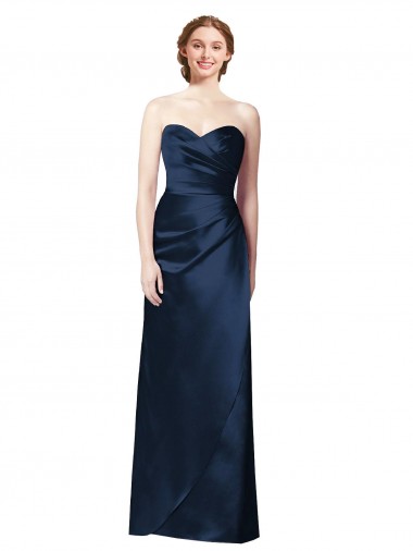 Shop Faux Wrap A-Line Long Satin Bridesmaid Dress with Draped Bodice Melbourne