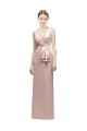 Sleeveless V-Neck Long Satin Bridesmaid Dress with Draped Bodice and Tiered Bow Melbourne