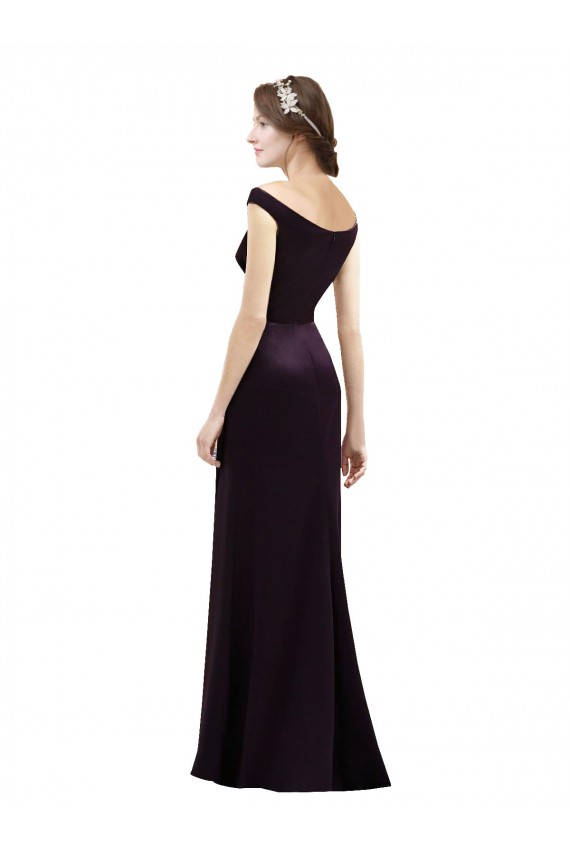 Off The Shoulder Long Satin Bridesmaid Dress with Asymmetrical Pleated Bodice Melbourne