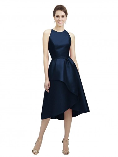 Shop Halter Neck Short Tea Length Sleeveless Satin Bridesmaid Dress Melbourne