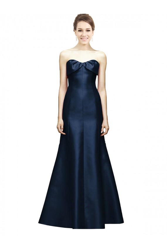 Long Strapless Satin Bridesmaid Dress with Pleated Cuff Neckline Melbourne