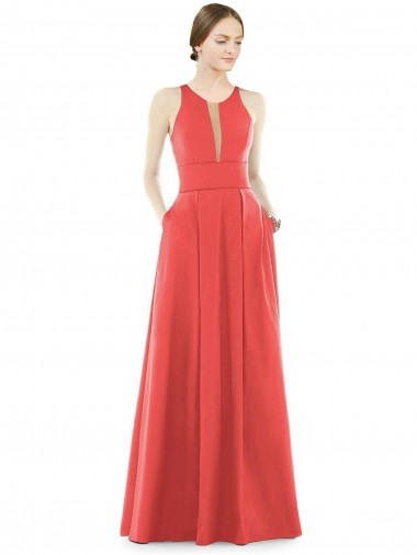 Shop Sheer V-Neck Tulle Illusion Long Satin Bridesmaid Dress Melbourne