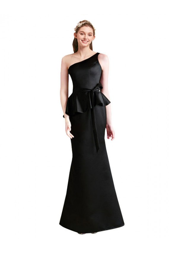 Long One Shoulder Satin Bridesmaid Dress with Bow Ties Melbourne