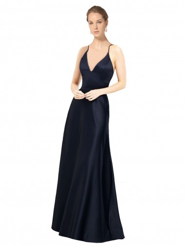 Sexy Satin Bridesmaids Dress with Deep V-Neckline and Strappy Back Melbourne