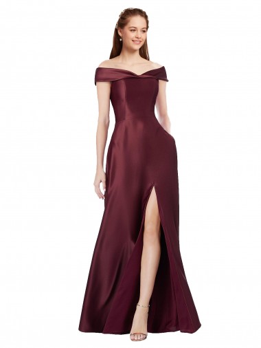 Shop Long Off the Shoulder Formal Satin Bridesmaid Dress / Prom Dress with Thigh-high Slit Melbourne