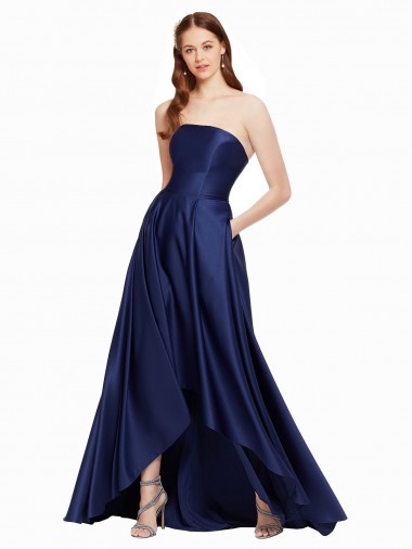 Shop High Low Strapless Formal Satin Bridesmaid Dress / Prom Dress with Pockets Melbourne