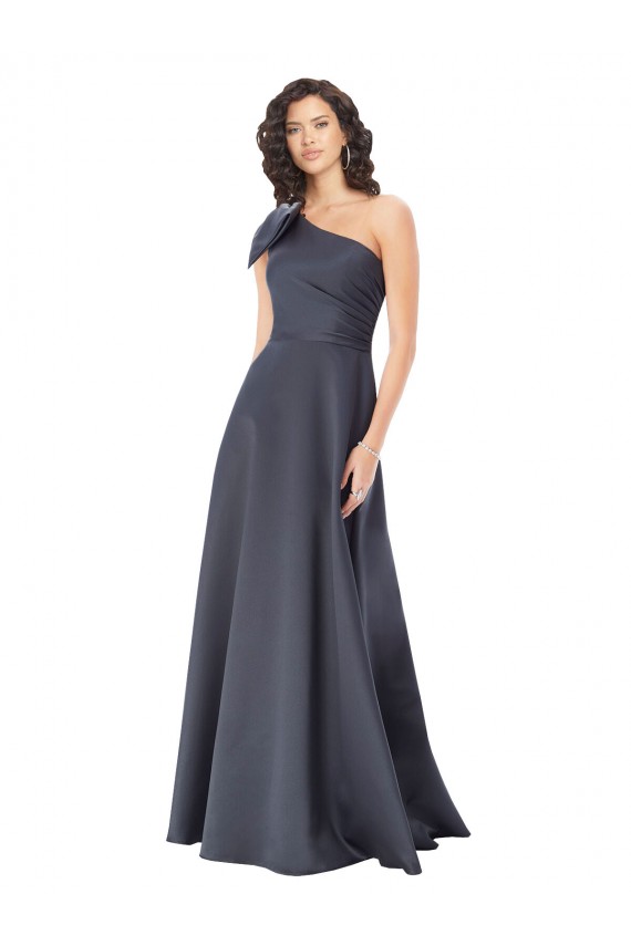 Rouched One Shoulder Floor Length Formal Satin Bridesmaid Dress / Prom Dress with Bow Melbourne