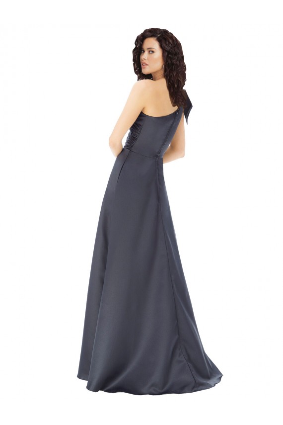 Rouched One Shoulder Floor Length Formal Satin Bridesmaid Dress / Prom Dress with Bow Melbourne