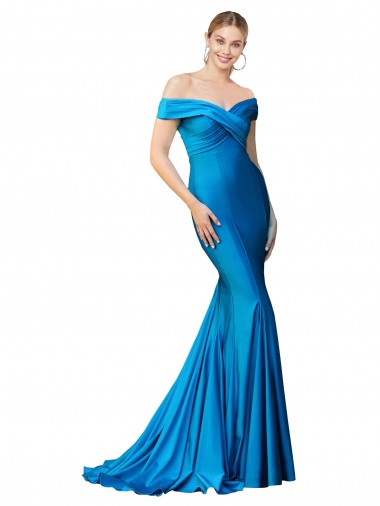 Shop Off the Shoulder Long Chapel Train Formal Satin Bridesmaid Dress / Prom Dress Melbourne