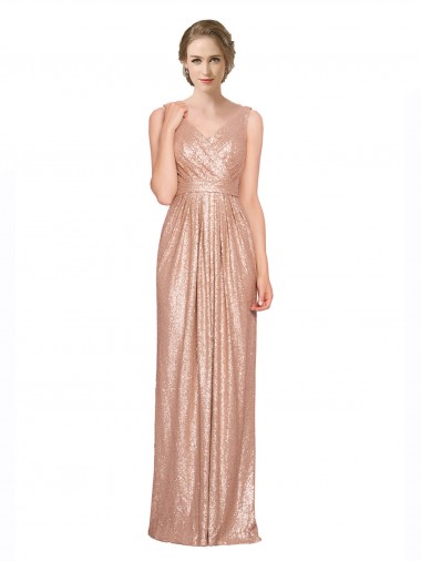 Draped V-Neck Striking Sheath Floor Length Formal Sequin Bridesmaid Dress / Prom Dress Melbourne
