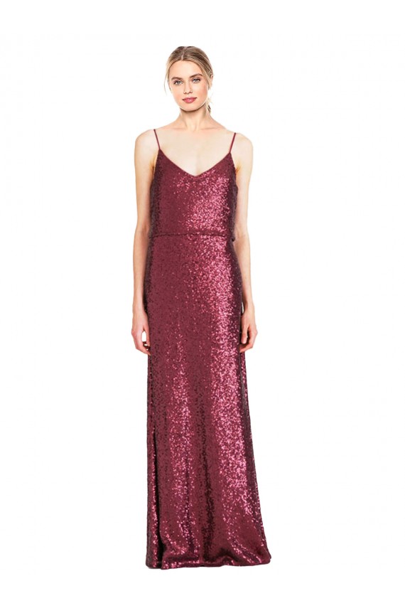 High Neck Halter Long Slim Formal Sequin Bridesmaid Dress / Prom Dress with V-Neck and Blouson Bodice Melbourne