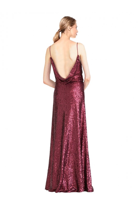 High Neck Halter Long Slim Formal Sequin Bridesmaid Dress / Prom Dress with V-Neck and Blouson Bodice Melbourne