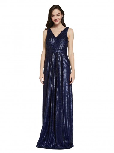 Long V-Neck Sparking Formal Sequin Bridesmaid Dress / Prom Dress with Low V-Back Melbourne