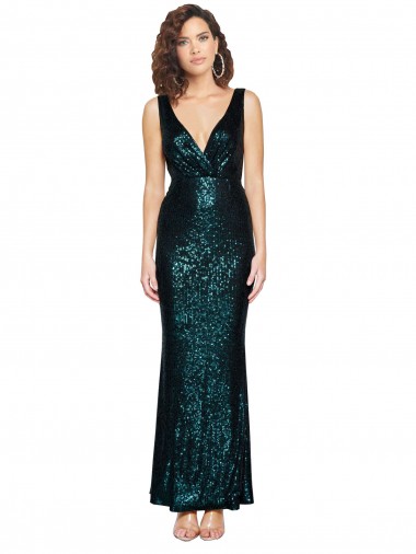 V-Neck Full Length Formal Sequin Bridesmaid Dress / Prom Dress with Draped Back Melbourne