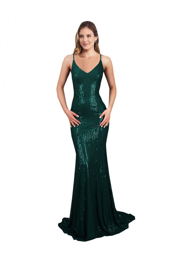 Fishtail Shaped V-Neck Open Back Long Formal Sequin Bridesmaid Dress / Prom Dress Melbourne