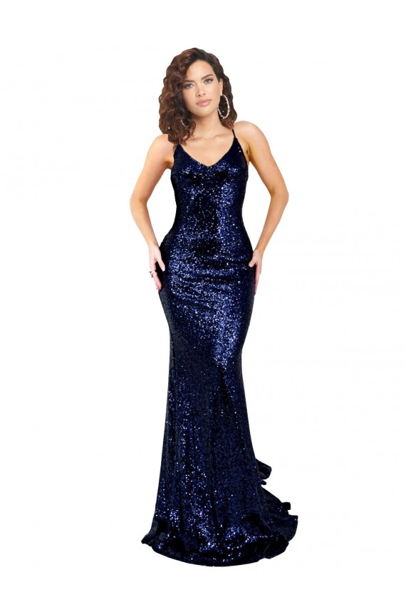 Mermaid V-Neck Low Back Long Formal Sequin Bridesmaid Dress / Prom Dress Melbourne
