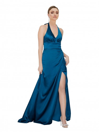 Shop Halter Neck Formal Silky Satin Bridesmaid Dress / Prom Dress Melbourne